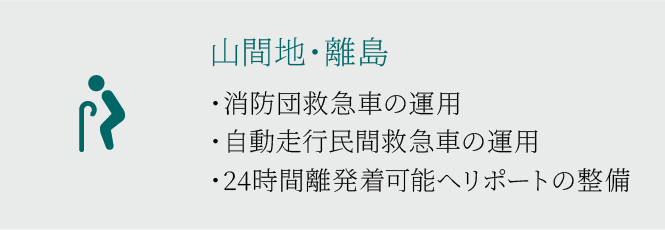 消防団救急車の運用・自動走行民間救急車・24時間離発着可能ヘリポートの整備